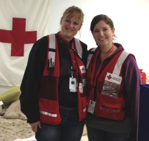 Sue Buelow (l) and Lizzie Kampf (r) while responding to Superstorm Sandy disaster relief in New Jersey.