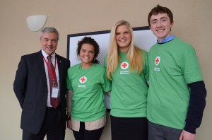 (R to L) Students Shea Brennan, Jenny Leestma, and Bella Wheeler, with regional executive Phil Hansen (far left).