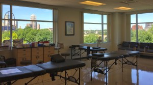 The room where patients are sit to complete their donation at the Minneapolis Blood Donation Center.
