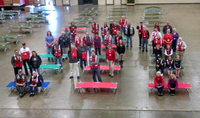 Red Cross volunteers operated a mock shelter to support the Vigilant Guard disaster response exercise, August 2015. Photo credit: Dan Williams. 